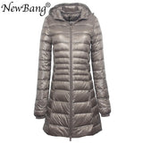 NewBang 8XL Ladies Long Warm Down Coat With Portable Storage Bag Women Ultra Light Down Jacket Women's Overcoats Hip-Length