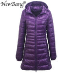 NewBang 8XL Ladies Long Warm Down Coat With Portable Storage Bag Women Ultra Light Down Jacket Women's Overcoats Hip-Length