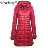 NewBang 8XL Ladies Long Warm Down Coat With Portable Storage Bag Women Ultra Light Down Jacket Women's Overcoats Hip-Length