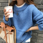 Aachoae Sweater Women 2020 Autumn Winter Solid O Neck Pullover Sweaters Korean Style Knitted Long Sleeve Jumpers Casual Tops