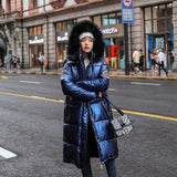 women X-long oversize blue down jackets thick casual with fur epaulet 2020 winter female down coats hooded solid piumini donna