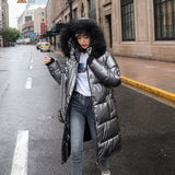 women X-long oversize blue down jackets thick casual with fur epaulet 2020 winter female down coats hooded solid piumini donna