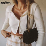 Aproms Candy Color Ribbed Knitted Cardigan Women Autumn Winter Long Sleeve Basic Cropped Sweaters Female Casual Short Jumper Top