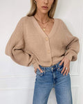 Cardigan  Sweaters Tops Women  2020 Autumn New Knit Loose Casual Solid Color V-neck Lantern Sleeves bat Sleeves  Button Jacket