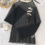 2020 New Transparent Korean Loose Women Lace Blouse 3 Colors Female Bottoming Blouses Plus Size Cheaper Tops