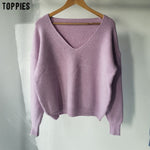 toppies 2020 Fall Woman Sweater sexy loose deep v-neck one shoulder sweater white knitter tops Korean Winter Clothes