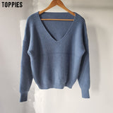 toppies 2020 Fall Woman Sweater sexy loose deep v-neck one shoulder sweater white knitter tops Korean Winter Clothes