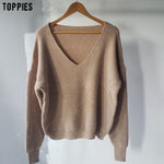 toppies 2020 Fall Woman Sweater sexy loose deep v-neck one shoulder sweater white knitter tops Korean Winter Clothes