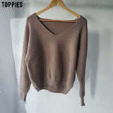 toppies 2020 Fall Woman Sweater sexy loose deep v-neck one shoulder sweater white knitter tops Korean Winter Clothes