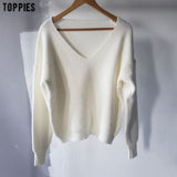 toppies 2020 Fall Woman Sweater sexy loose deep v-neck one shoulder sweater white knitter tops Korean Winter Clothes