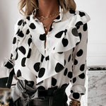 Ruffled Polka Dot Print Women's Blouses Autumn Single Breasted Long Sleeve Female Blouse 2020 Elegant Office Ladies Tops Clothes