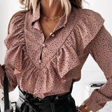 Ruffled Polka Dot Print Women's Blouses Autumn Single Breasted Long Sleeve Female Blouse 2020 Elegant Office Ladies Tops Clothes