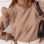 Ruffled Polka Dot Print Women's Blouses Autumn Single Breasted Long Sleeve Female Blouse 2020 Elegant Office Ladies Tops Clothes