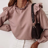 Ruffled Polka Dot Print Women's Blouses Autumn Single Breasted Long Sleeve Female Blouse 2020 Elegant Office Ladies Tops Clothes