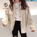 2019 New Fashion Woman Corduroy Jacket Solid Shirt Single Breasted Turn Down Collar Long Sleeve Pocket Button Feminina T90801J