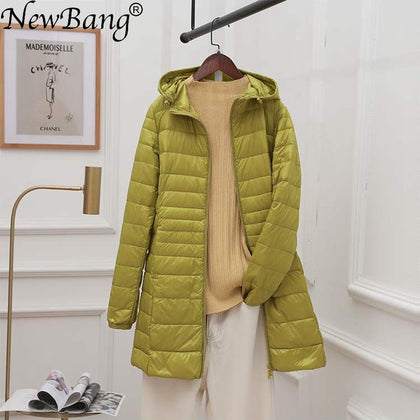 NewBang 8XL Ladies Long Warm Down Coat With Portable Storage Bag Women Ultra Light Down Jacket Women's Overcoats Hip-Length