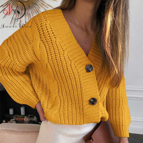 Women Short Cardigan Knitted Sweater Autumn Winter Long Sleeve V neck Jumper Cardigans Casual Streetwear Fashion Pull Femme Coat