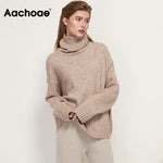 Aachoae Autumn Winter Women Knitted Turtleneck Cashmere Sweater 2020 Casual Basic Pullover Jumper Batwing Long Sleeve Loose Tops