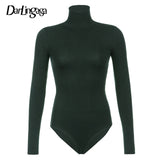 Darlingaga Casual Solid Skinny Turtleneck Long Sleeve Bodysuit Warm Basic Woman Body Fall Winter High Neck Sheer Bodysuits Slim